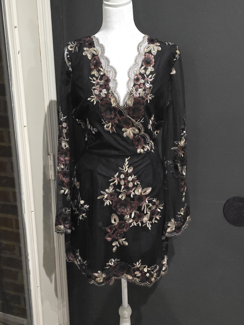cupcakes & cashmere Black Embroidered Dress